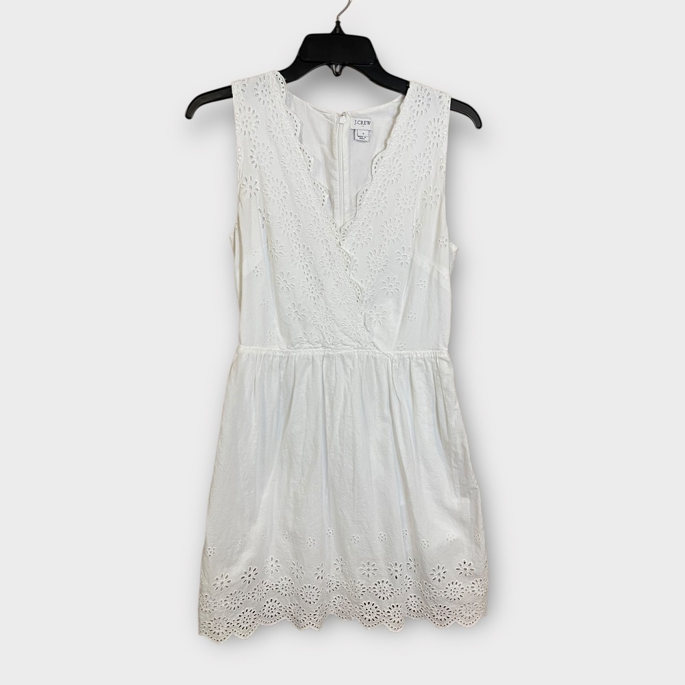 J Crew Factory White Eyelet Lace V Neck‎ Sleeveless A Line Mini Dress Size 2